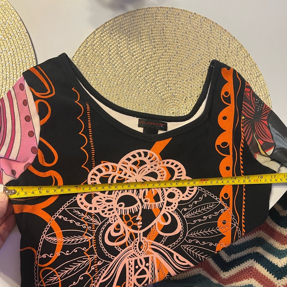 Custo Barcelona Black and Pink Graphic 3/4 Sleeve Blouse - Picture 4 of 5